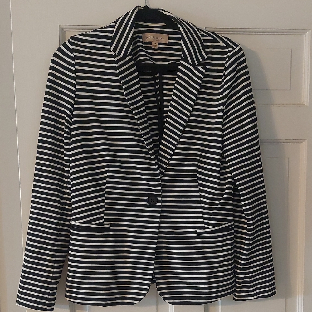 Philosophy Striped Black and White jersey knit Blazer, medium